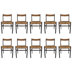 Set of Ten Italian Rush Seat Dining Chairs