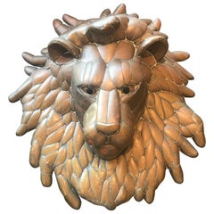 Modern Sergio Bustamante Brass Lion Head Sculpture