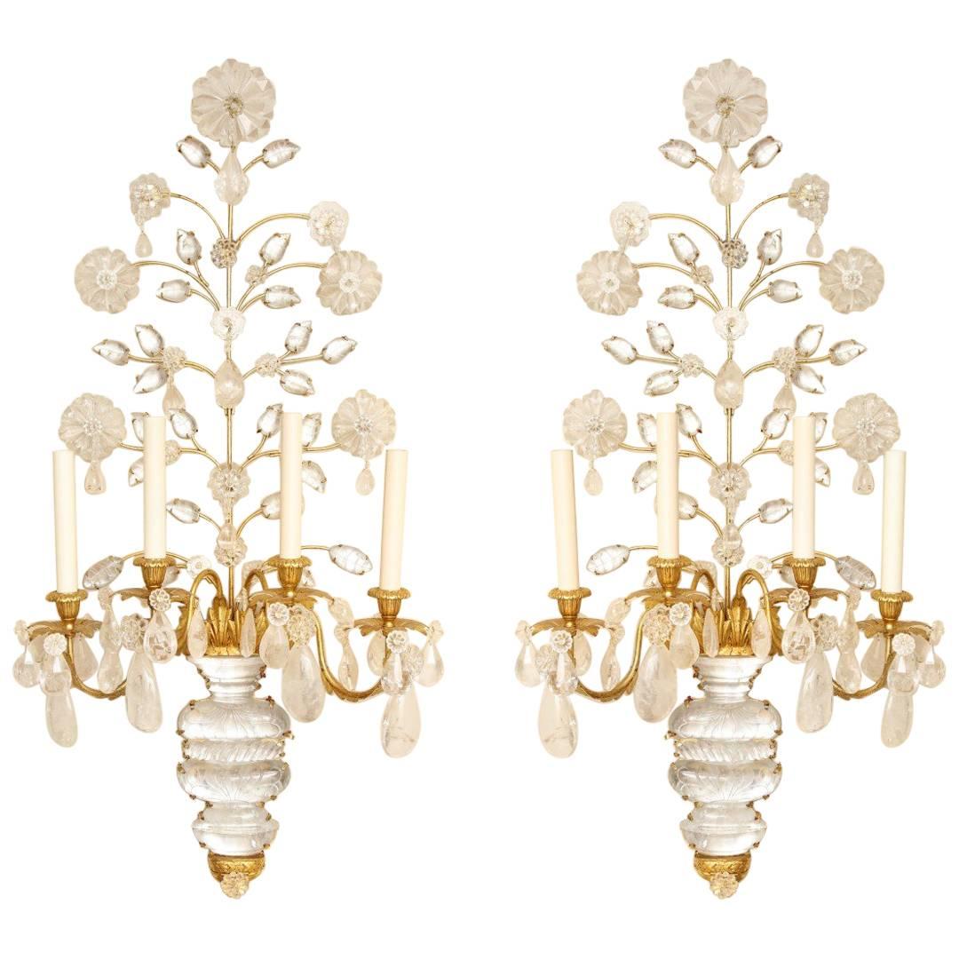 Pair of New Four-Light Rock Crystal Sconces 