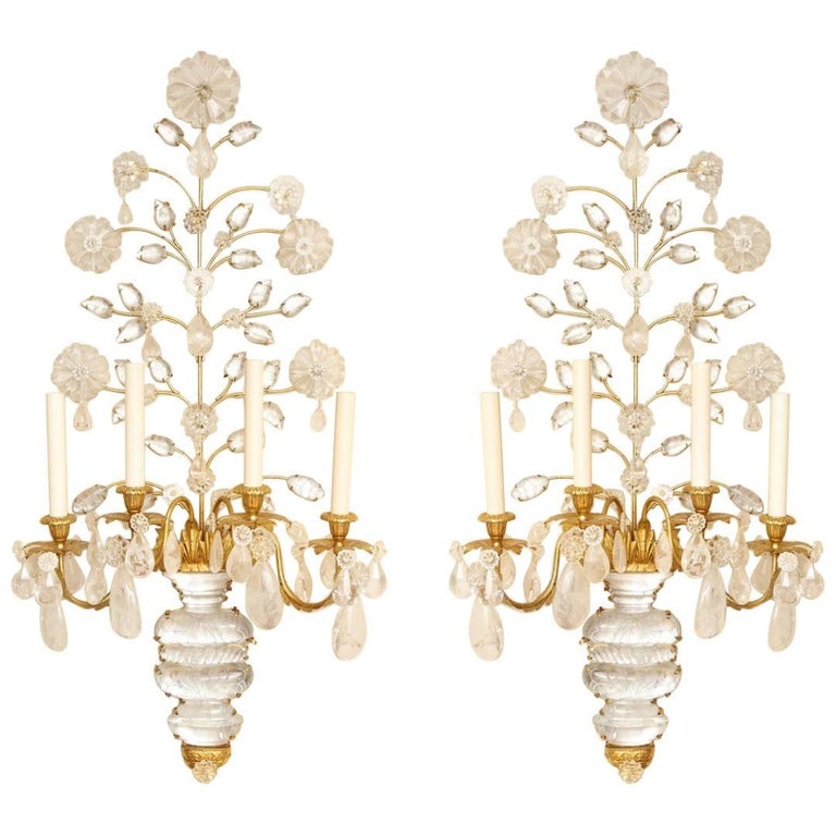 Pair of New Four-Light Rock Crystal Sconces  For Sale