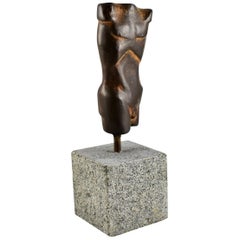 Modern Bronze Hand Cast Figurative Sculpture a Male Torso, Rust Patina