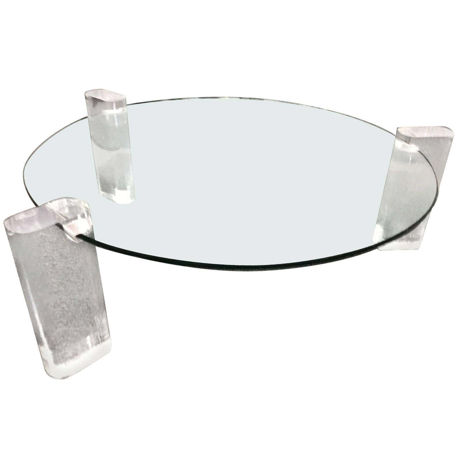 Lucite And Glass Coffee Table Round  For Sale