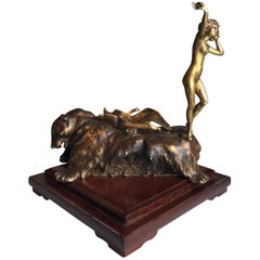 "Bare on Bear" Bronze Sculpture by Carl Kauba