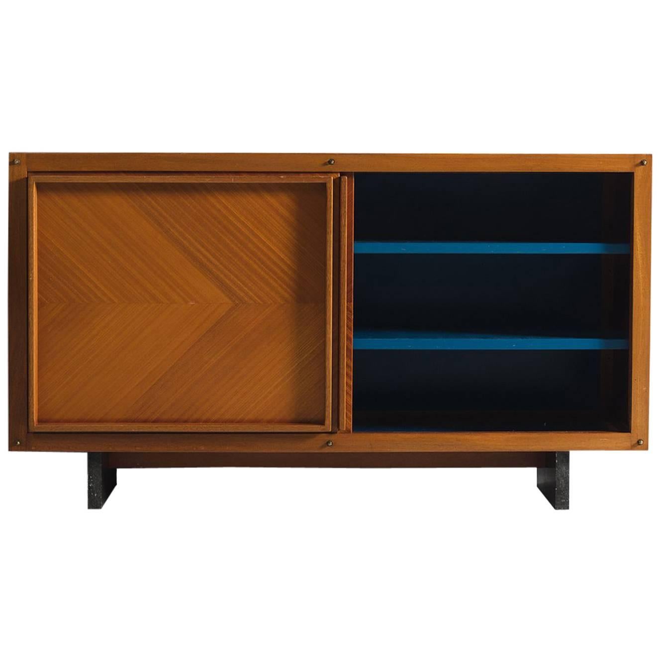 Andre Sornay Early Mahogany Cabinet with Blue Interior