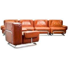 Used Mid-Century Leather Sofaset and Lounge Chair in Style of Tobia Scarpa, 1970s