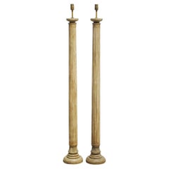 Pair of Neoclassical Carved Wood Column Floor Lamps