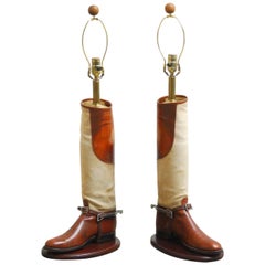 Important Pair of Equestrian Riding Boots Mounted as Table Lamps 