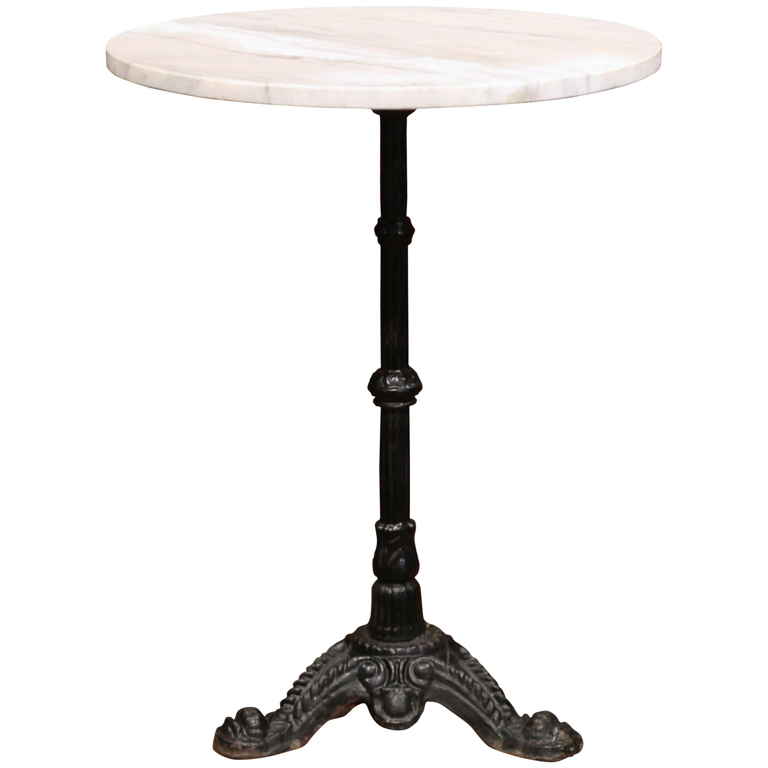 19th Century Parisian Iron and Marble Bistrot Table with Original Paint Finish
