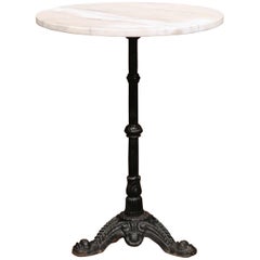 19th Century Parisian Iron and Marble Bistrot Table with Original Paint Finish