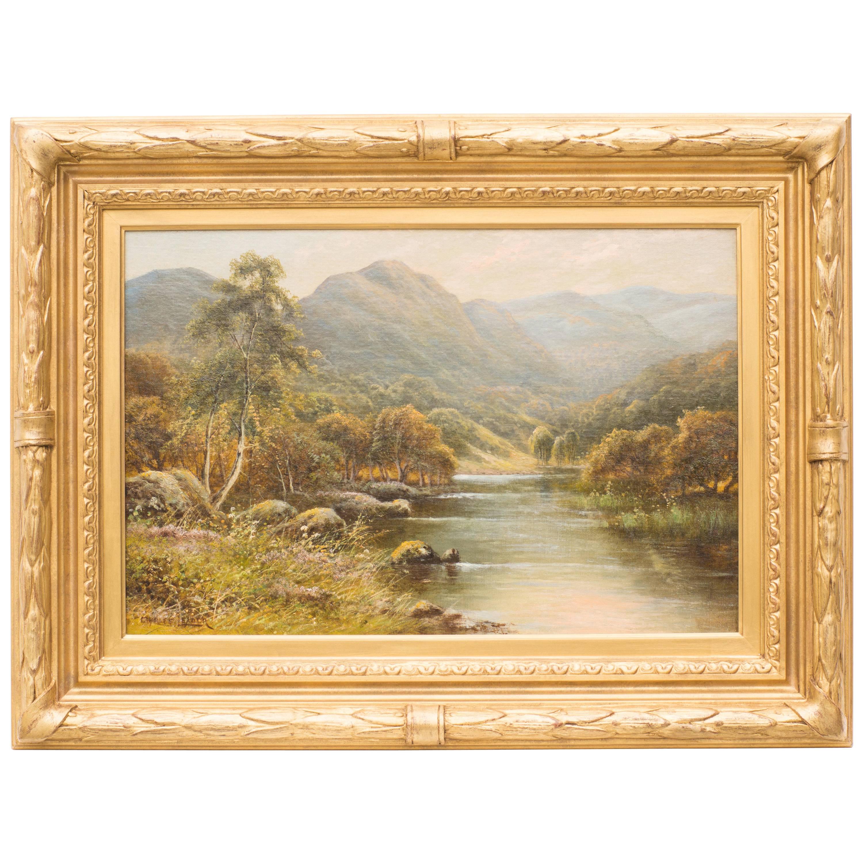 Mountain River Landscape, Oil on Canvas by Charles Leader For Sale