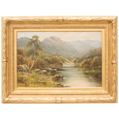 Mountain River Landscape, Oil on Canvas by Charles Leader