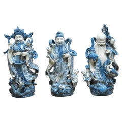 Chinese Blue and White Porcelain Wise Gods Fu, Lu, and Shou