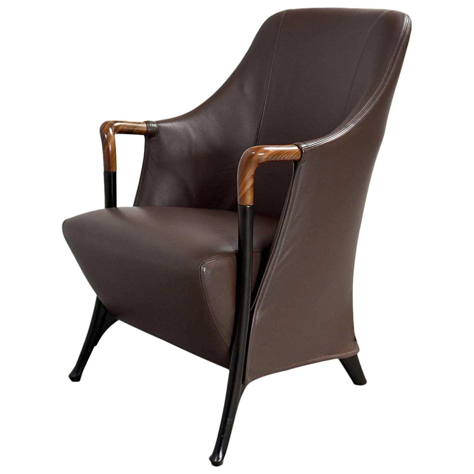 Superb Midcentury Progetti Leather Lounge Chair by Giorgetti, 1980s