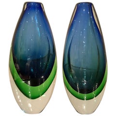 Vintage pair of Italian Murano Sommerso Vases, 1960
s