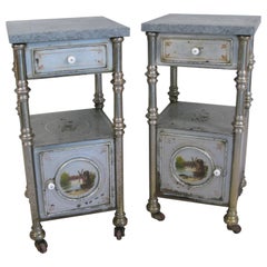 Pair of 19th Century Russian Paint Decorated Metal Stands with Marble Tops