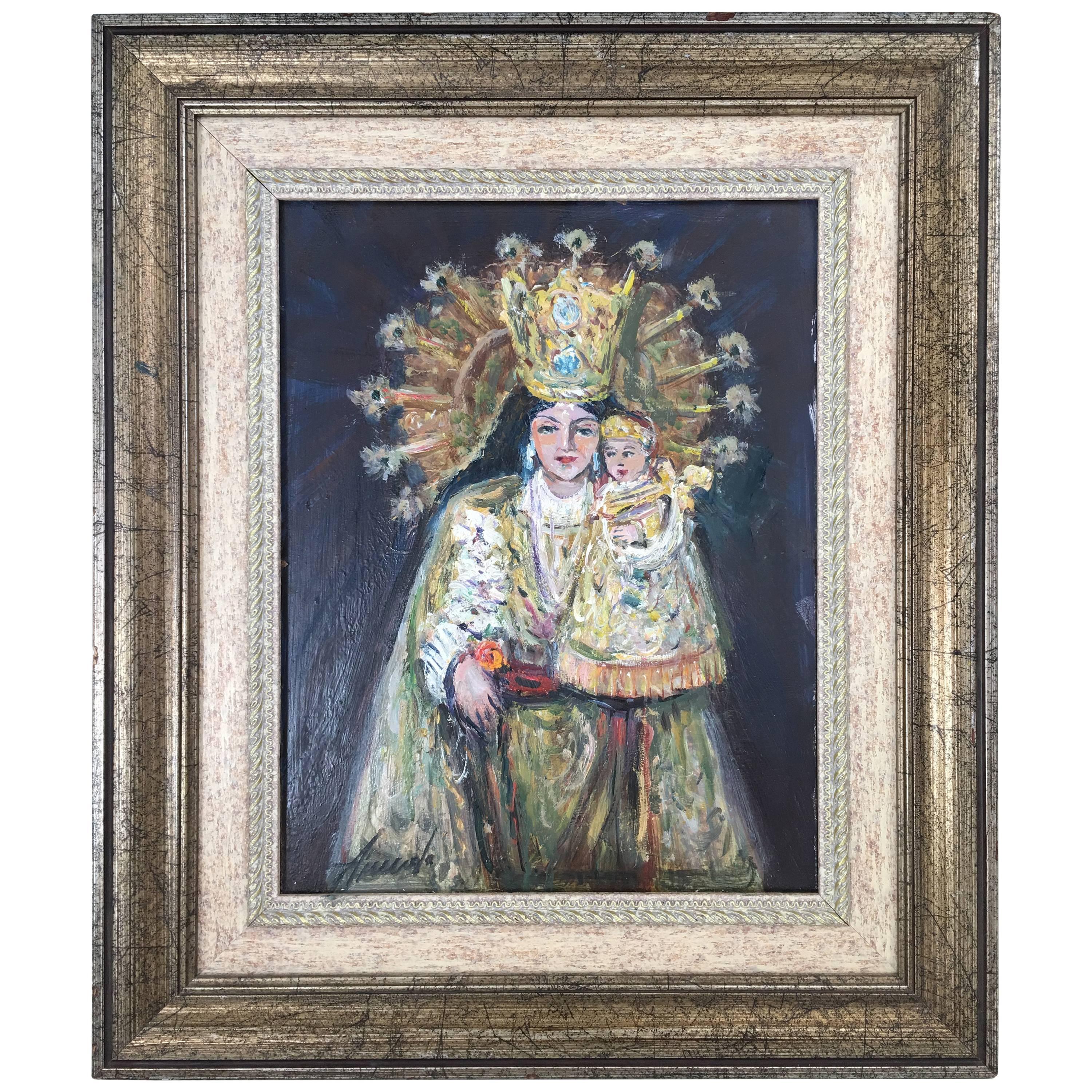 Pintura al óleo del siglo XX de la Virgen con el Niño de Arnedo Linares, España en venta