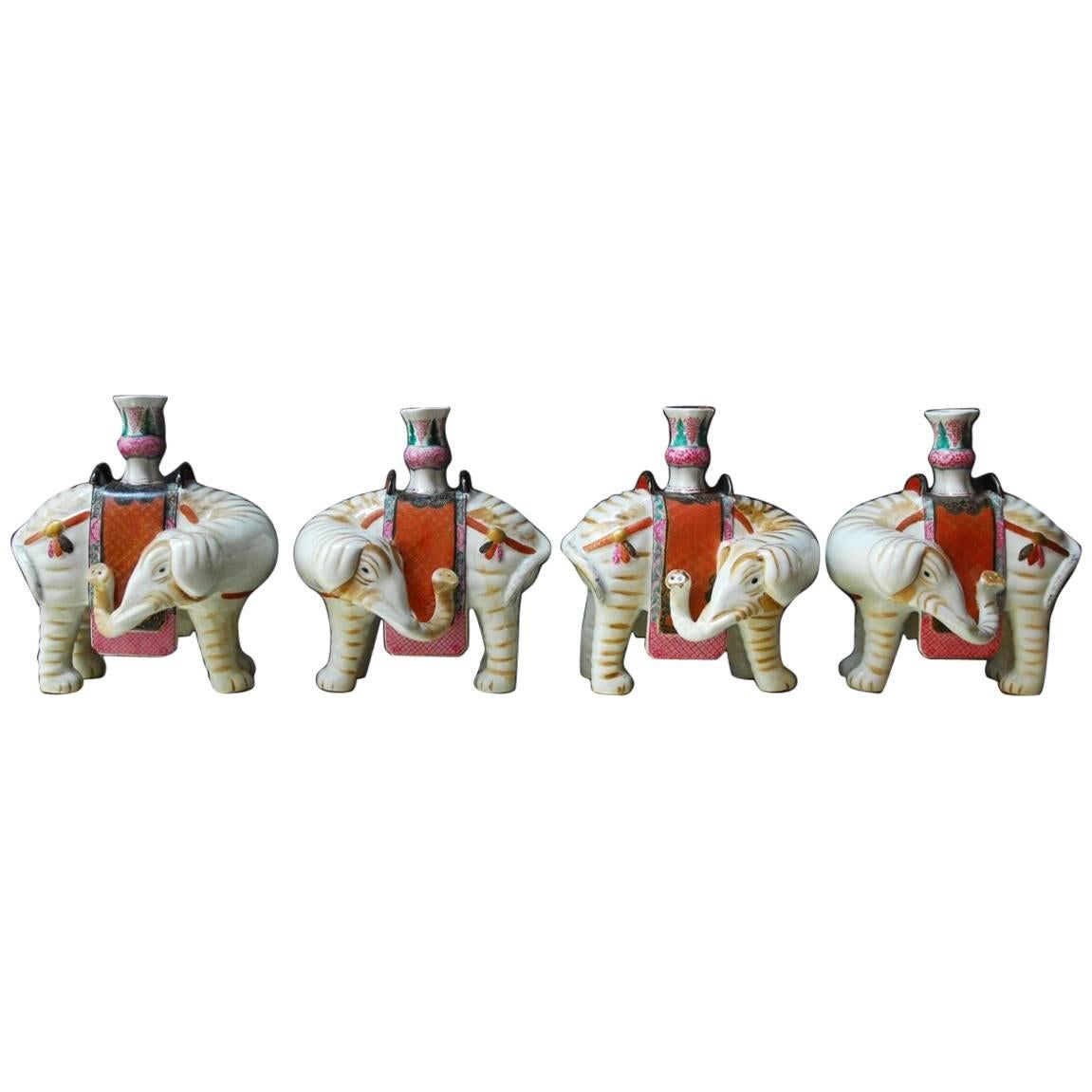Set of Four Porcelain Elephant Candleholders by Mottahedeh