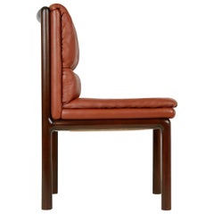 Vintage Edward Wormley Leather and Mahogany Chair for Dunbar, circa 1970