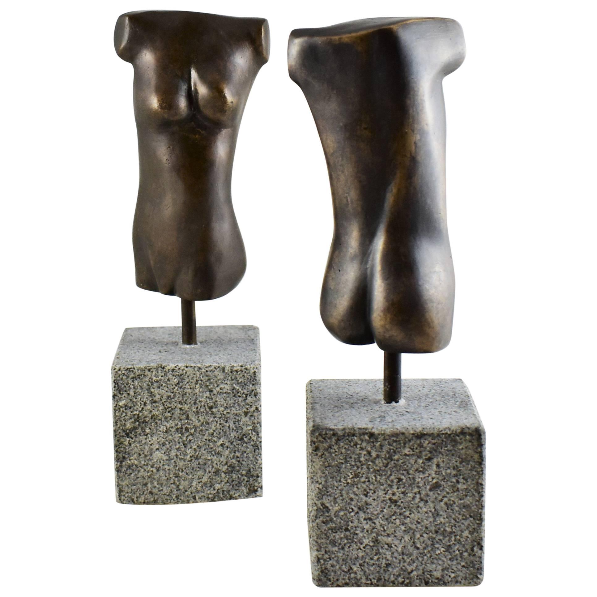 Pair of Modern Bronze Hand Cast Figurative Sculptures of the Female Torso For Sale