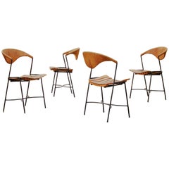 1950s California Modernist Iron and Cord Dining Chairs by Arthur Umanoff, USA