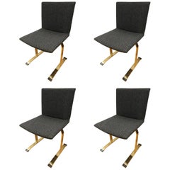 Set of Four Giovanni Offredi Saporiti B&B Italia Brass Dining Chairs Mid-Century