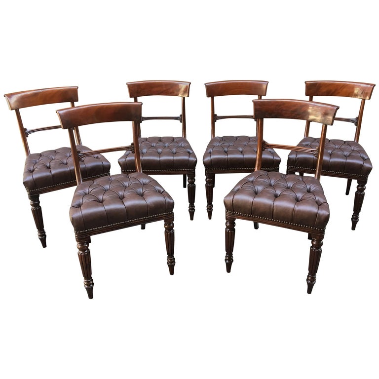 19th Century Set Of Six Philadelphia Baltimore Mahogany Tufted 19th Century Set Of Six Philadelphia Baltimore Mahogany Tufted Leather Chairs For