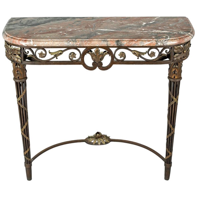 French Wrought Iron And Marble Console Table For At 1stdibs French Wrought Iron And Marble Console Table For