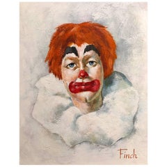 Oil on Canvas Clown Portrait Painting, Signed Finch