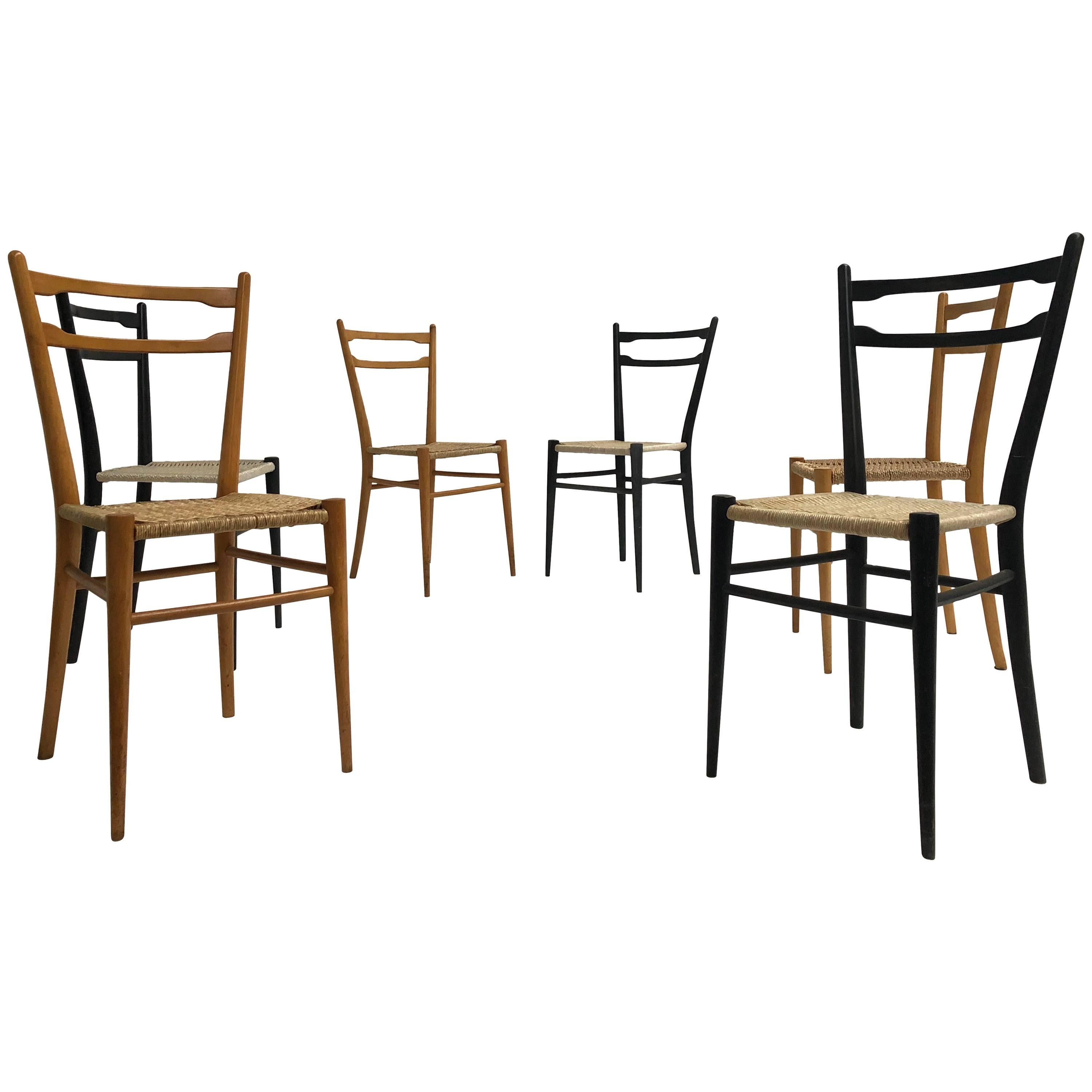 Mixed Set of Six Vintage Gio Ponti Style Chiavari Chairs, Made in Italy, 1960s