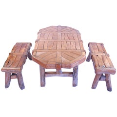 Teak Dining Table Set with Benches