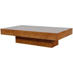 Italian Burl Walnut Veneer Modern Low Coffee Table