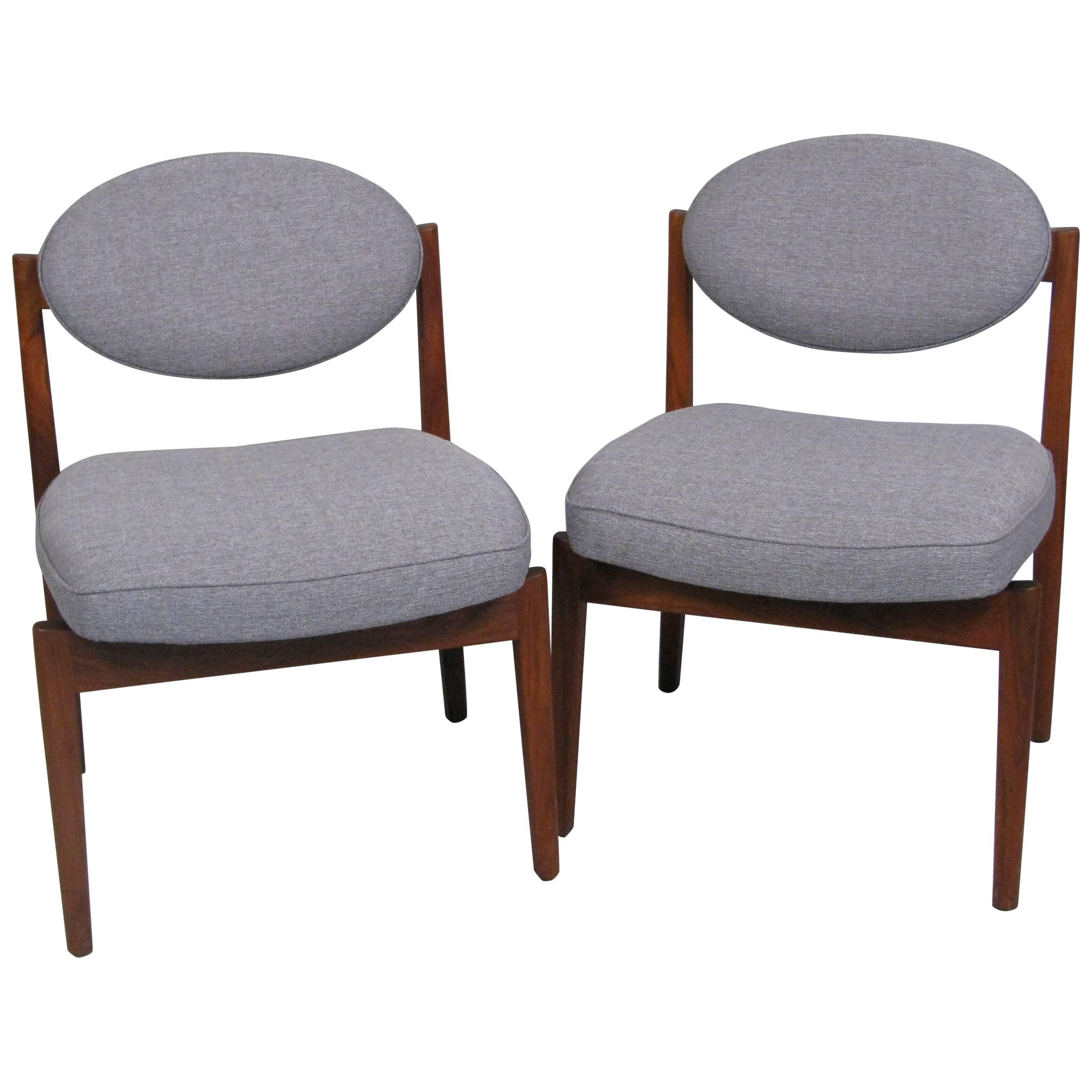 Pair of Midcentury Teak Armless Upholstered Chairs by Jens Risom For Sale