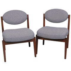 Pair of Midcentury Teak Armless Upholstered Chairs by Jens Risom