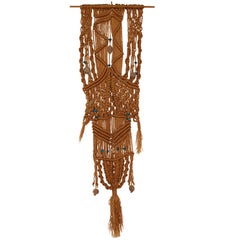 Macrame Wall Hanging with Clay and Azure Beads, circa 1970