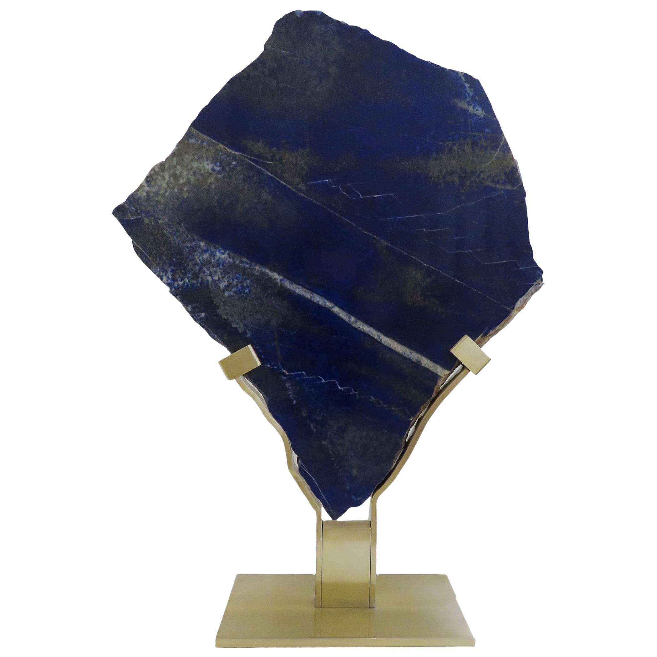 Lapis Lazuli Natural Shape Sculpture in Metallic Brush Base