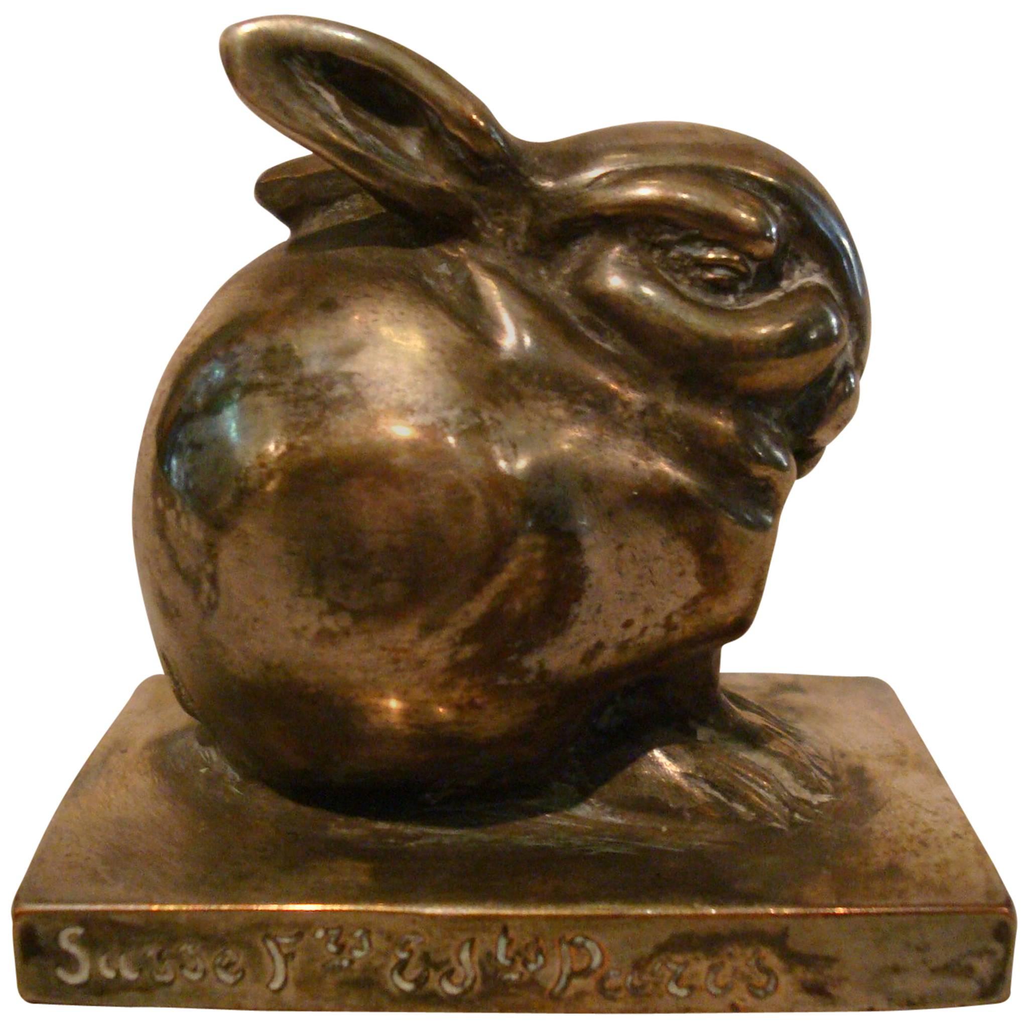 Art Deco Edouard Marcel Sandoz Little Silvered Bronze Lapin, Rabbit, Signed