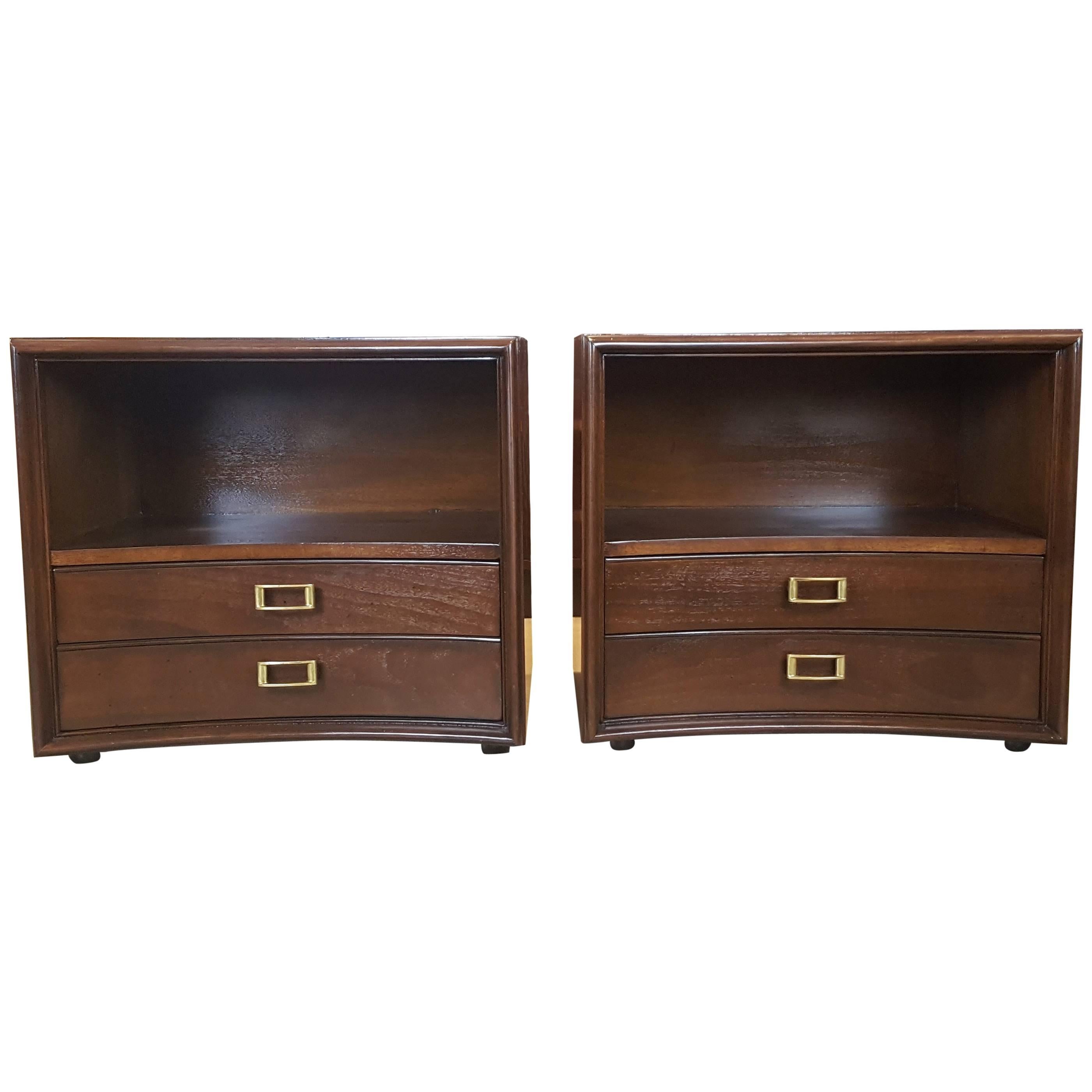 Classic Paul Frankl for Johnson Furniture Walnut Nightstands, Pair, 1960s