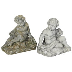 Pair of Large Cast Stone Cherubs
