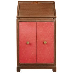 Vintage Tommi Parzinger Pink Leather & Mahogany Secretary for Charak Modern, circa 1950