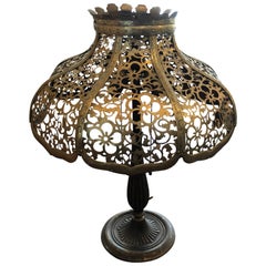 Antique Gilt Lamp with Pierced Brass Shade by Miller