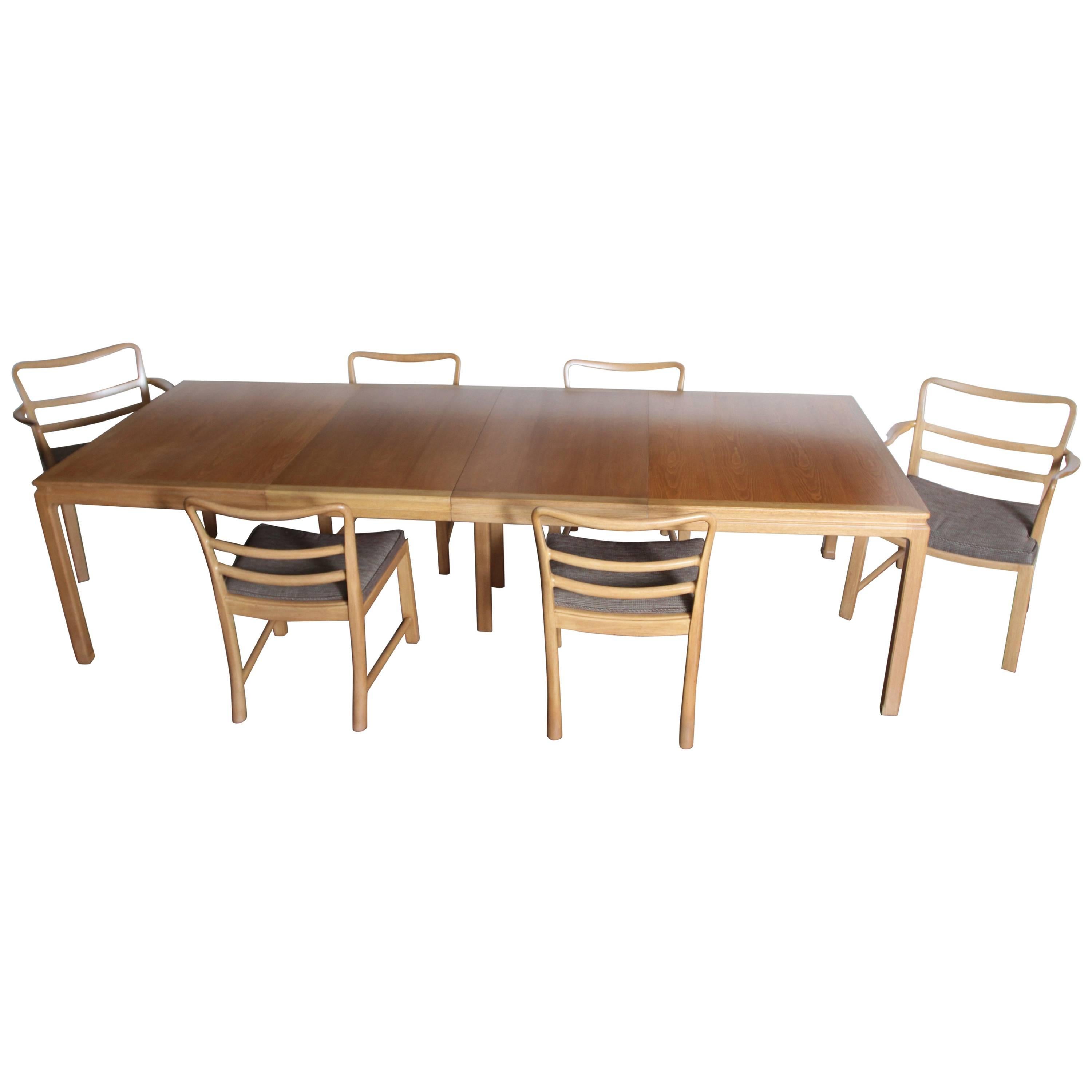 Edward Wormley Dunbar Mahogany Dining Table With Chairs Two Leaves Two Armchairs For Sale