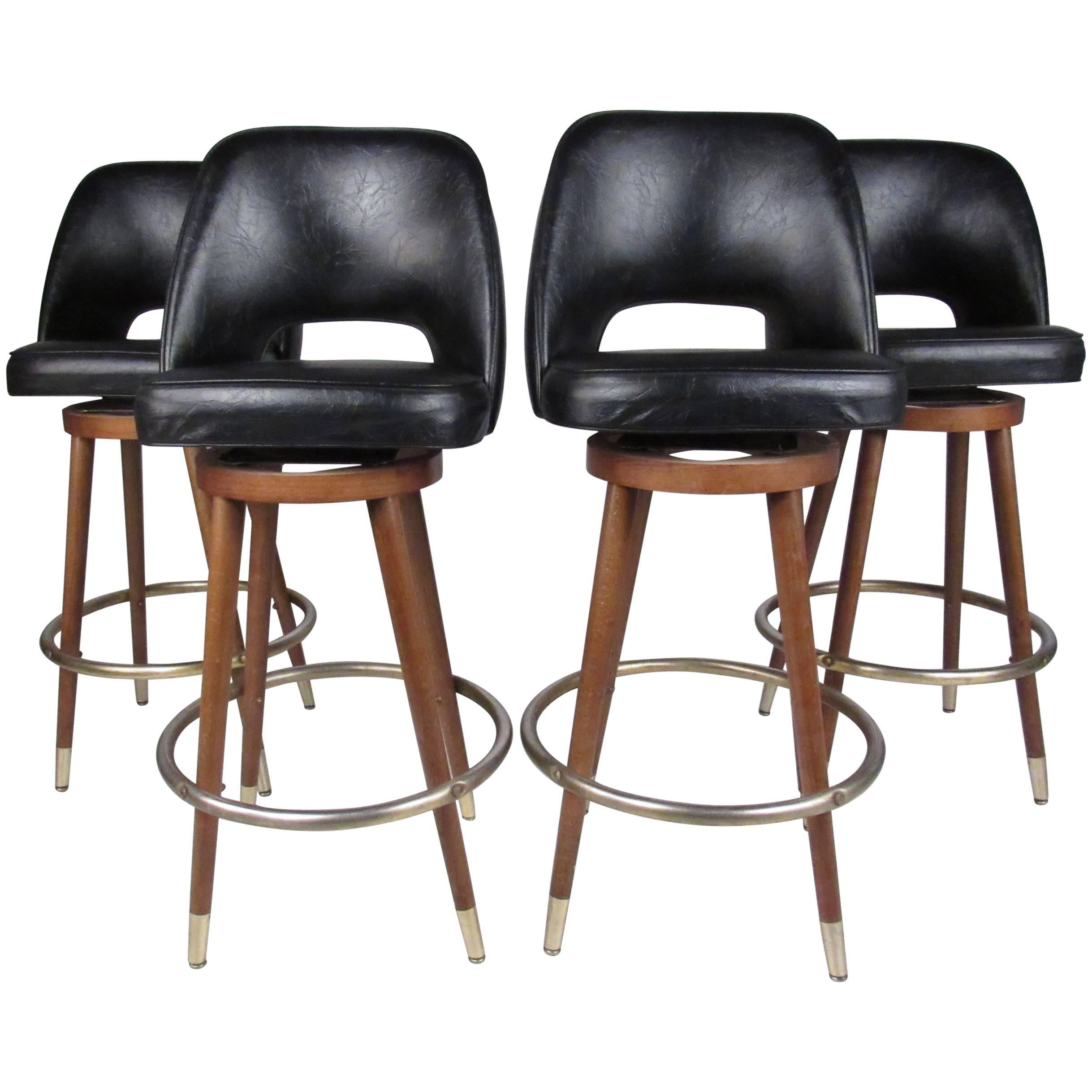 Set of Four Vintage Midcentury Swivel Bar Stools