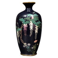 Fine Japanese Silver Wire Miniature Cloisonne Vase, Meiji Period