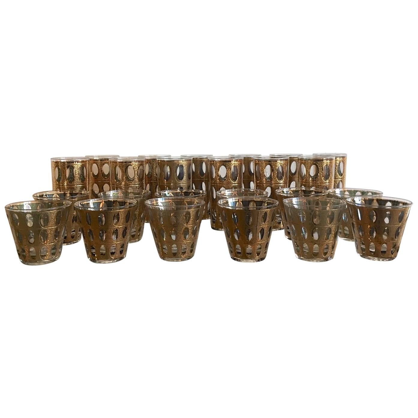 Set of 24 Culver Pisa Cocktail Glasses  22-Karat Gold Barware