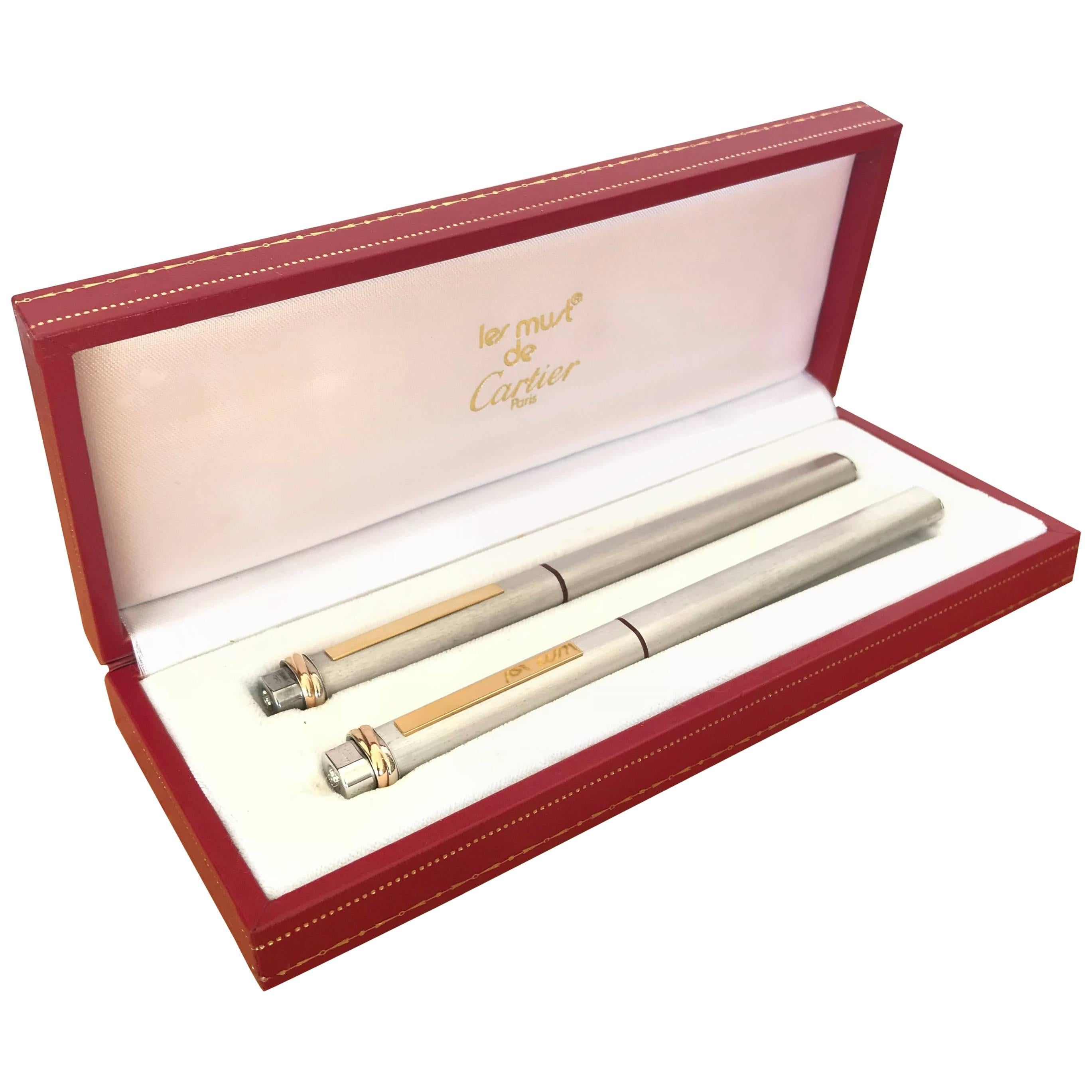 Two Vendome Cartier Vintage Gold Sterling Fountain Pens