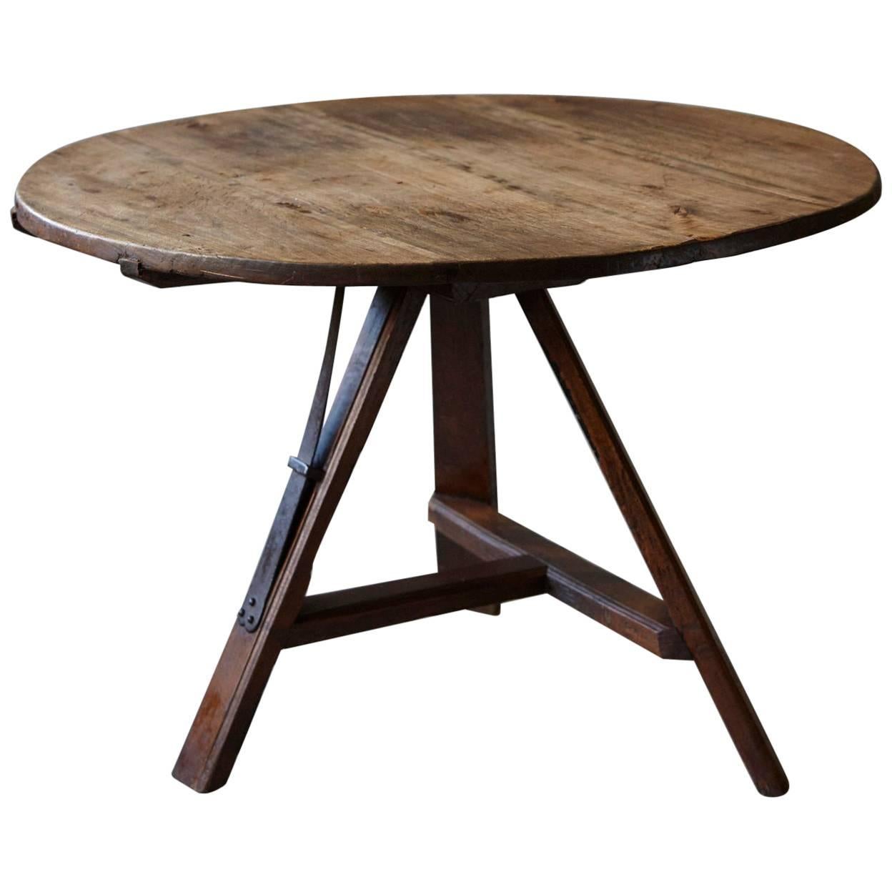 19th Century Tilt Top Wine Tasting or Centre Pine Table with Tripod Base