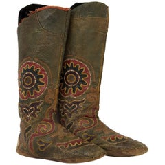 Pair of Antique Embroidered Kirghiz Riding Boots, 1900-1930s