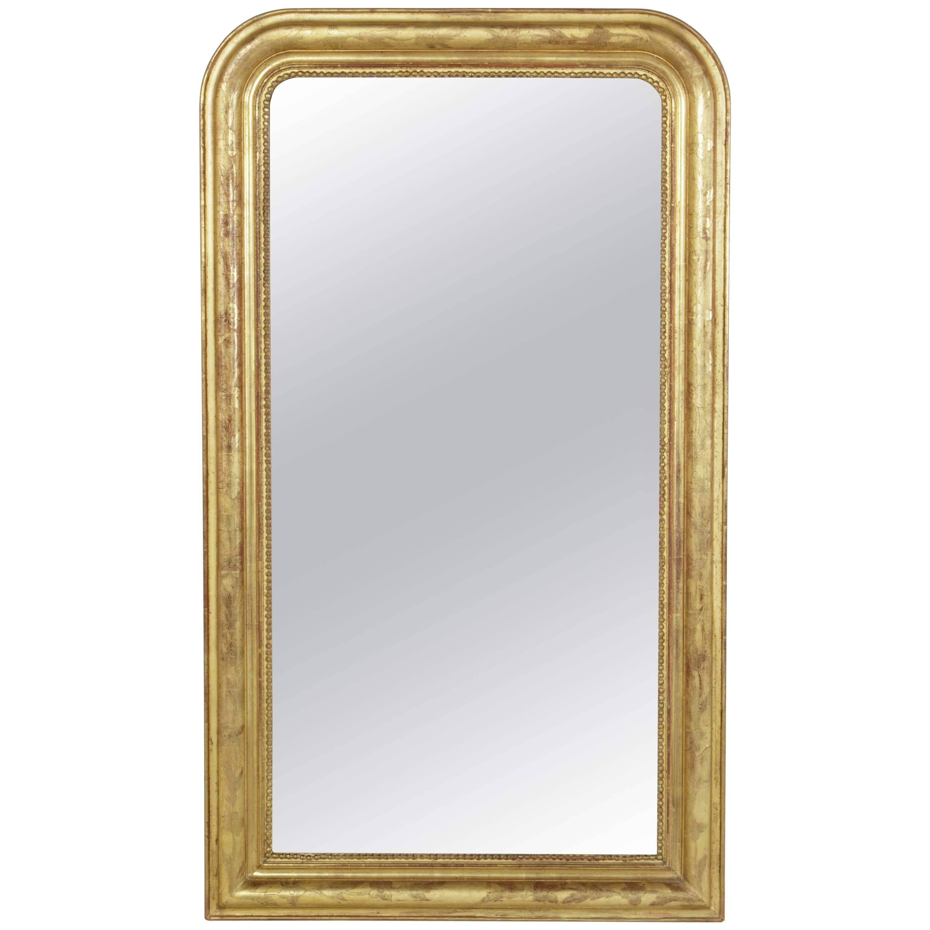 19th Century French Louis Philippe Period Giltwood Mirror with Incised Frame