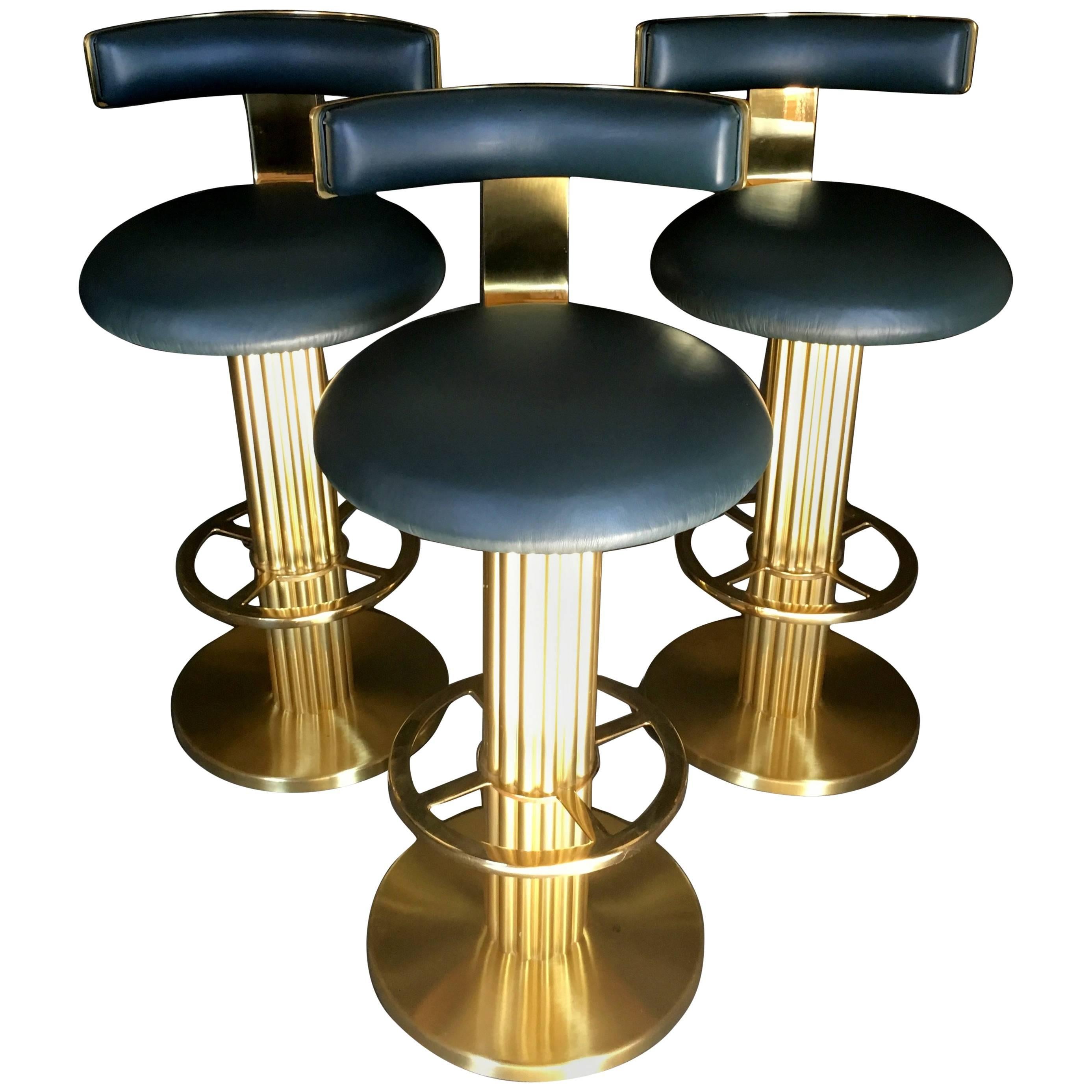 Exquisite Set of three Brass Bar Stools by Design for Leisure