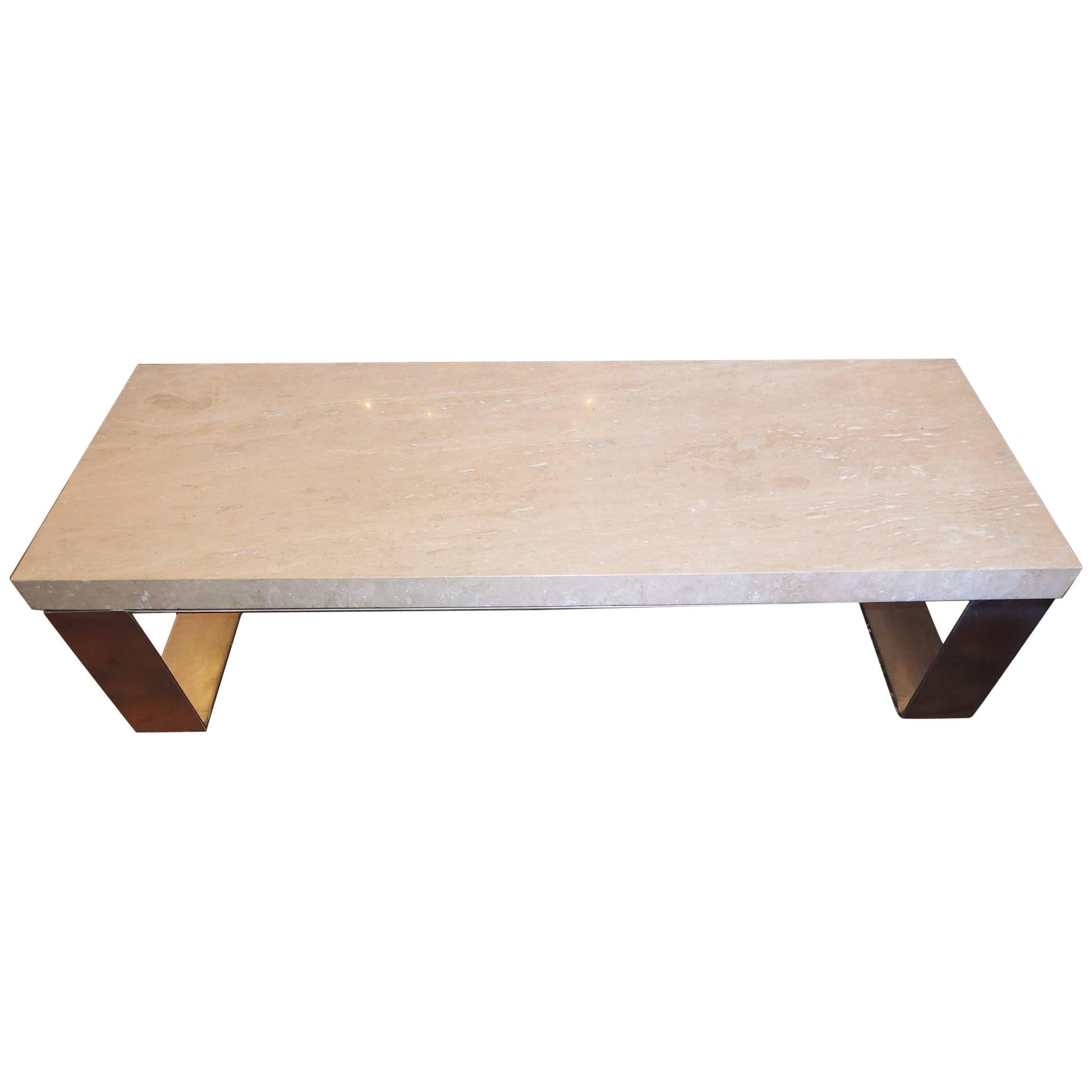 Marble and Steel Coffee Table For Sale